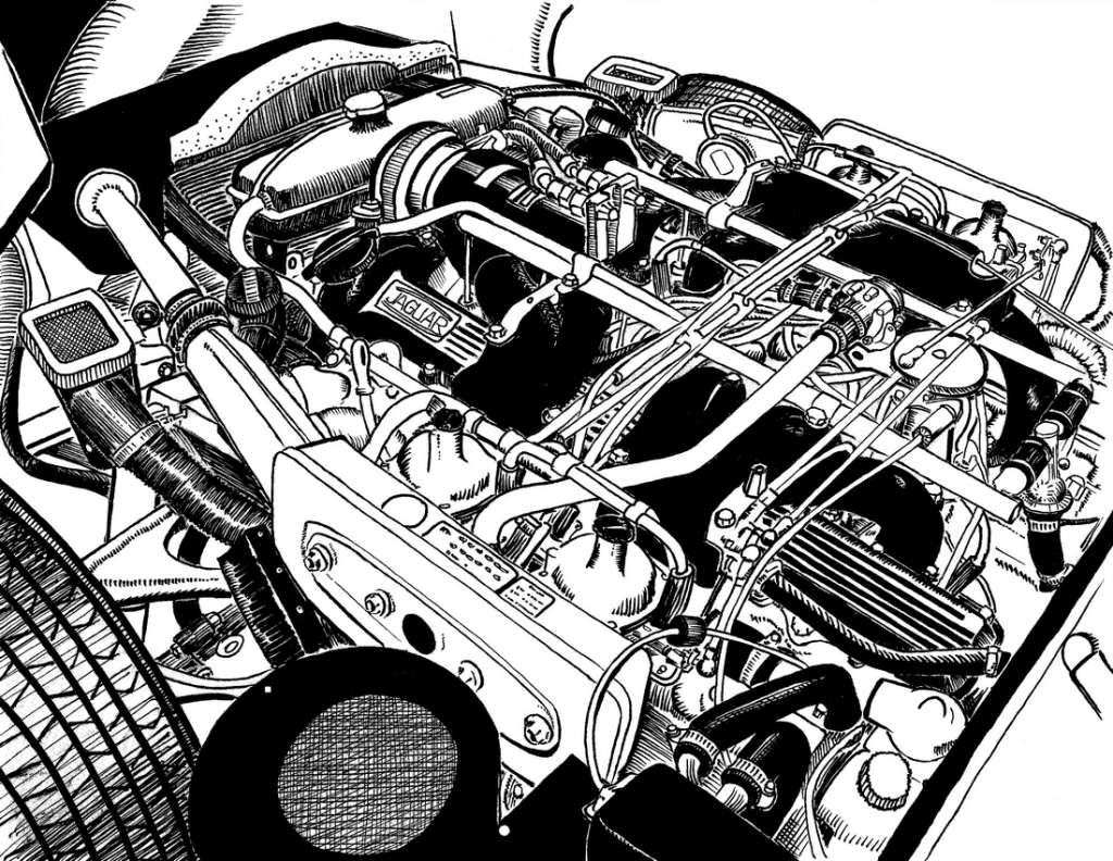 Jaguar E-type V-12 engine ink