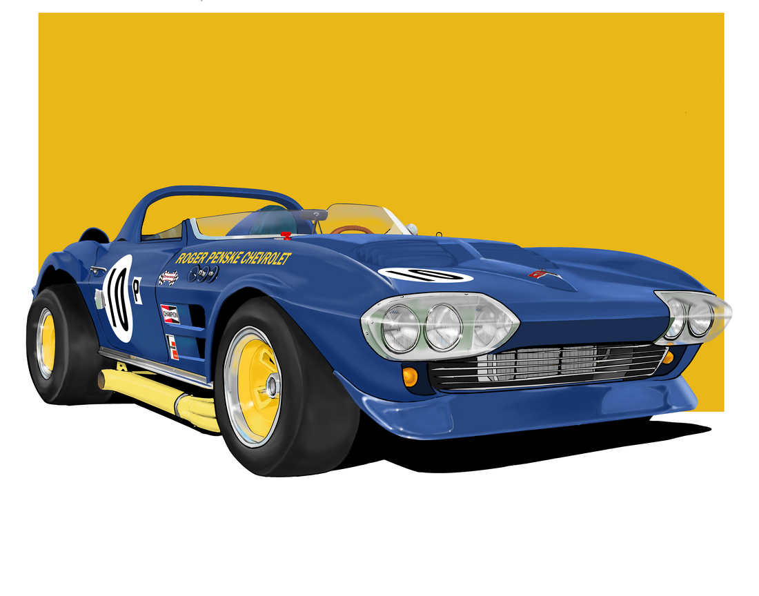 1963 Grand Sport Corvette roadster comic illustration