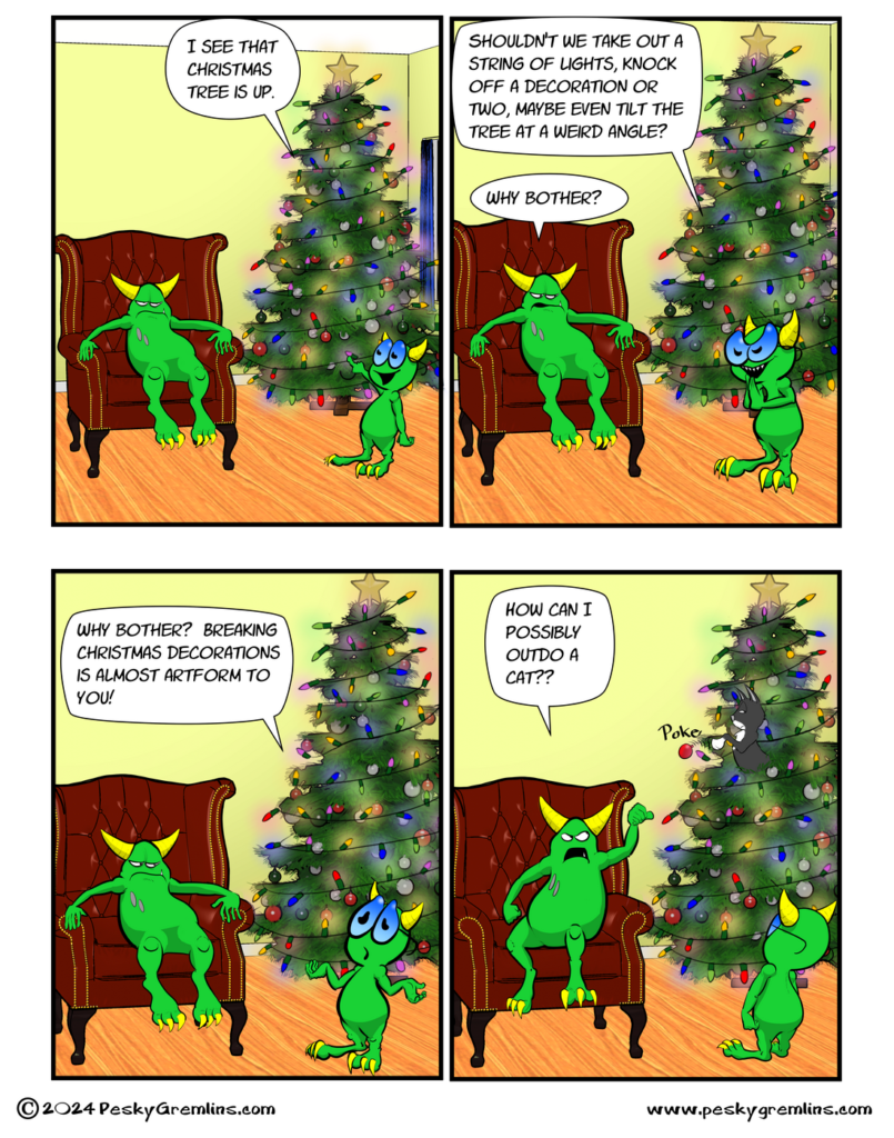 A Cat in a Christmas Tree