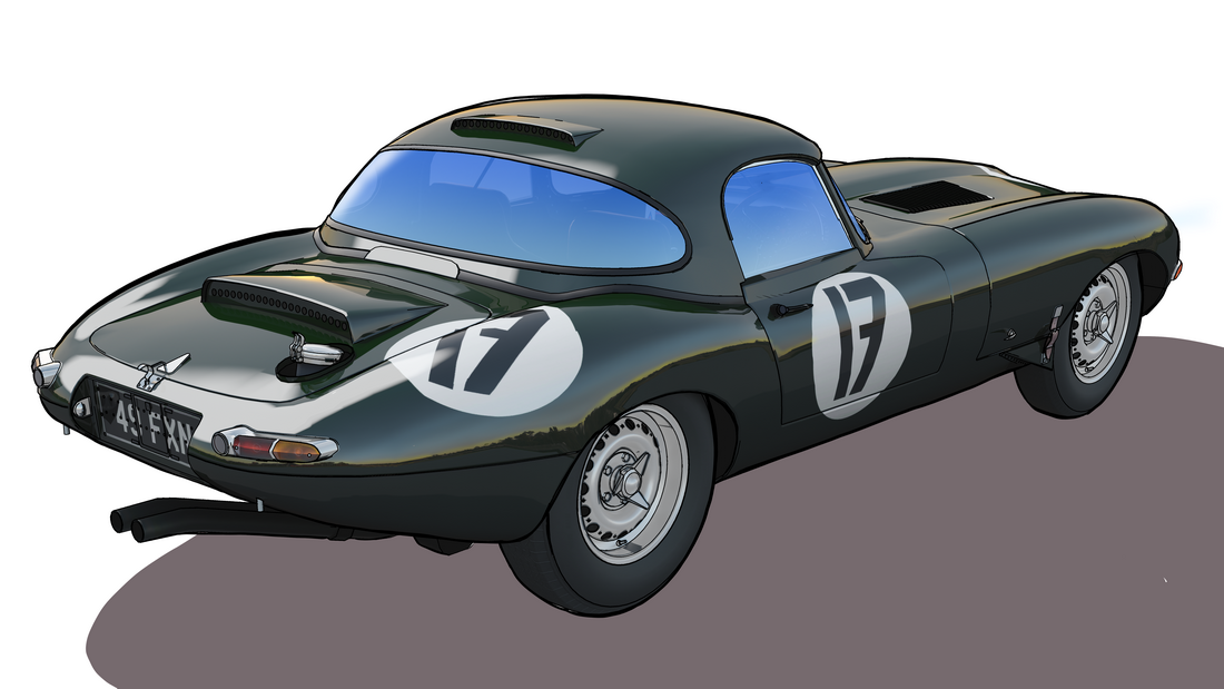1963 Jaguar E-type Lightweight comic illustration